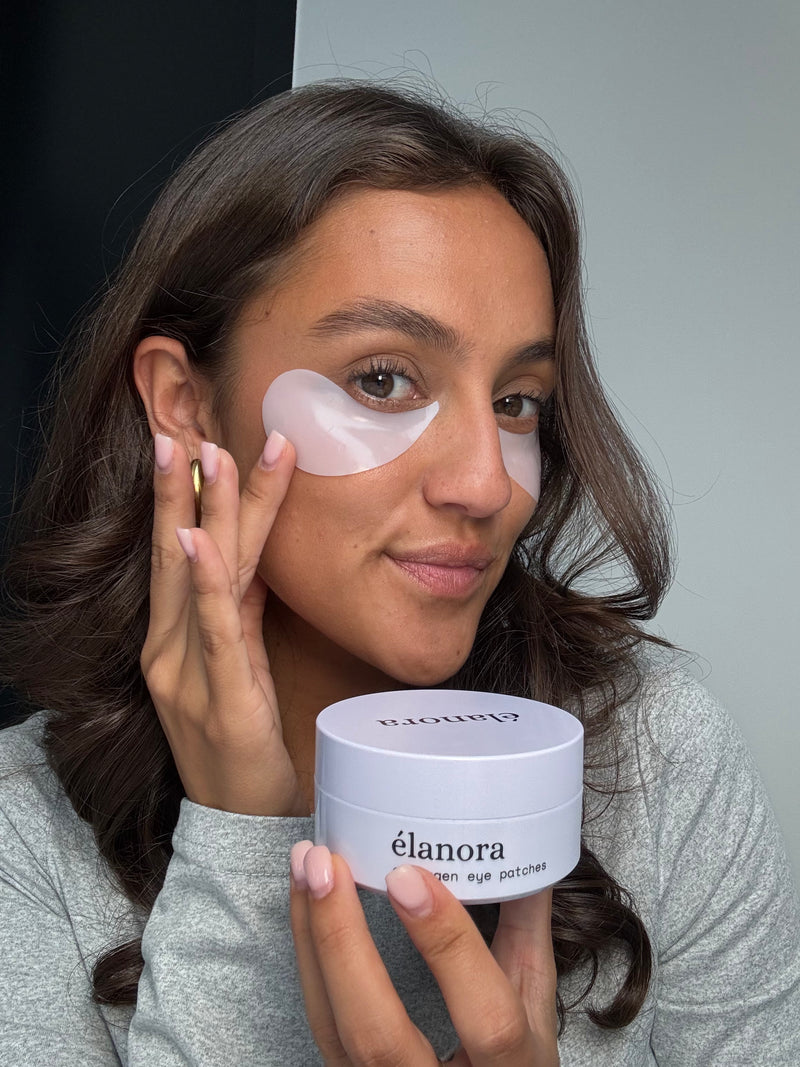 Leticia draagt eye patches en houdt het élanora potje vast